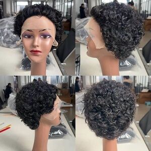 Elegant Short Curly Lace Front Wig in Black